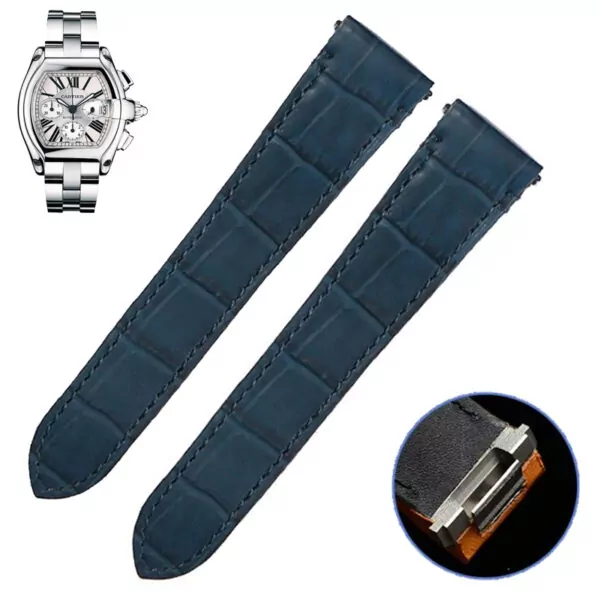 Cartier_Straps_Parts_169 - S: Ne Roadster (1)2 Blue Leather Strap for Cartier Roadster in Crocodile Grain with Quick-Release System