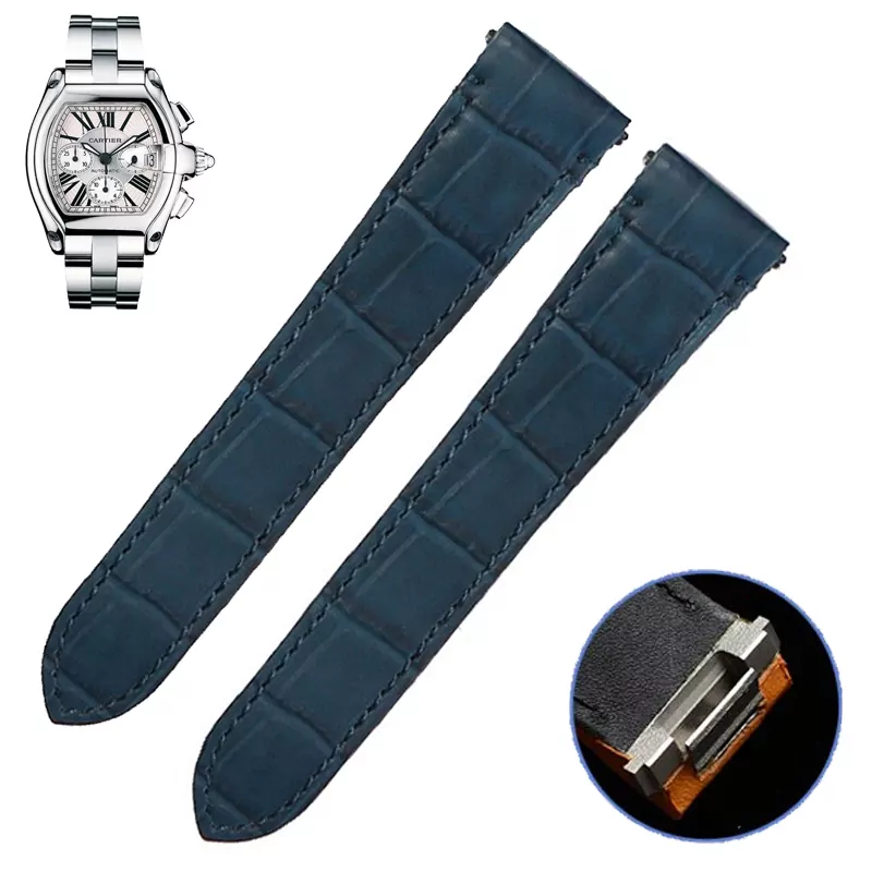 Cartier_Straps_Parts_169 - S: Ne Roadster (1)2 Blue Leather Strap for Cartier Roadster in Crocodile Grain with Quick-Release System