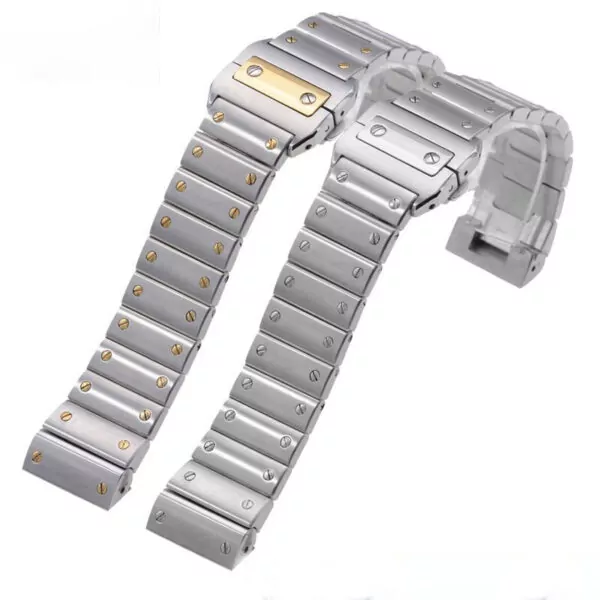 Cartier_Straps_Parts_407 - SS:Santos (1) Silver & Gold Strap Bracelet for Cartier Santos 100 M/XL - Two-Tone Stainless Steel