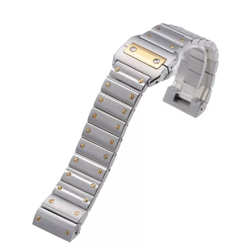 Cartier_Straps_Parts_408 - SS:Santos (1) Silver & Gold Strap Bracelet for Cartier Santos 100 M/XL - Two-Tone Stainless Steel