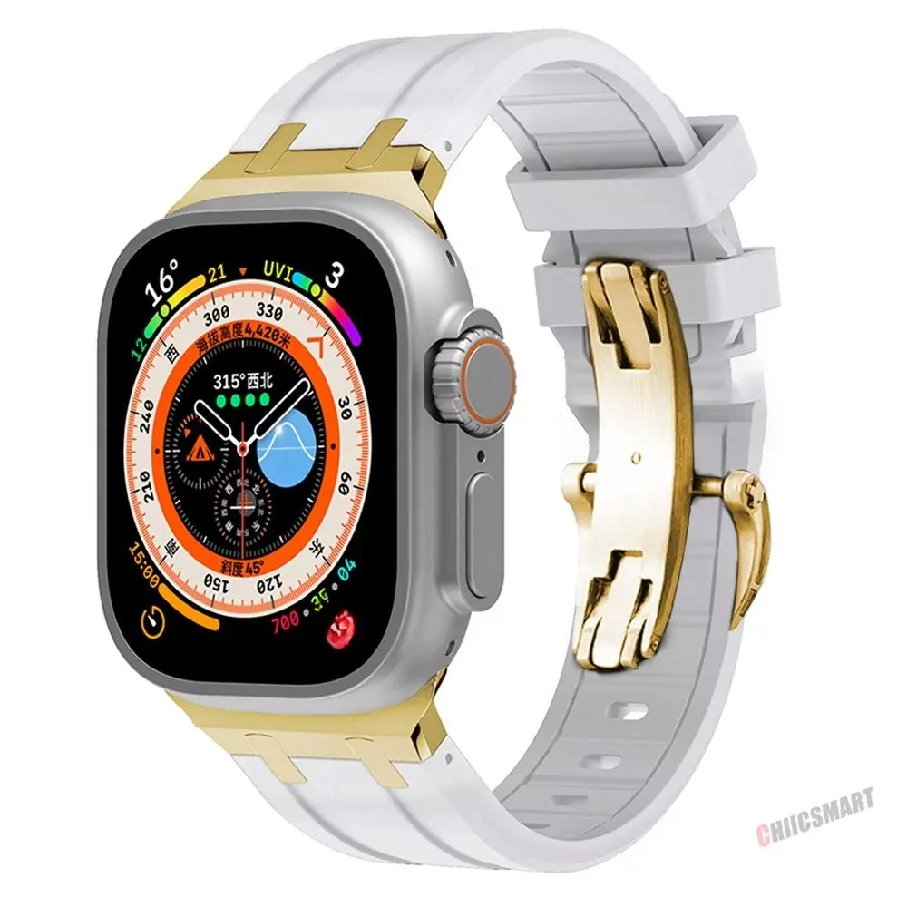 Case-Royal-Oak-Apple-Iwatch-29 White and Gold Rubber Band for Apple iWatch Series with Royal Oak End Links