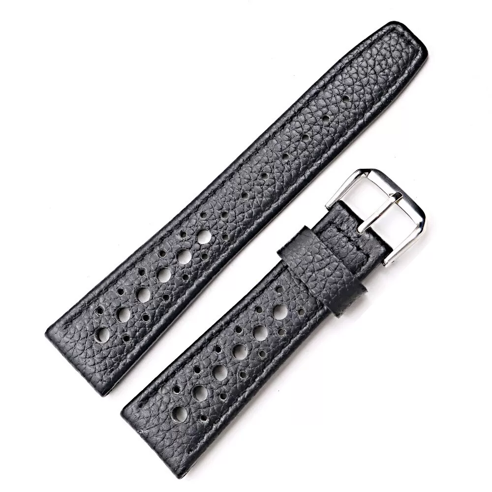 Black Corfam Racing Leather Strap for Rolex, Omega, Universal 20,22mm