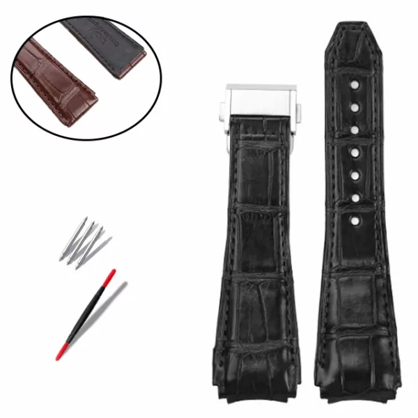 Genuine_Alligator_Leather_Strap_for_New_Zenith_Defy_22-23mm_17 Black Leather Strap for Zenith Defy in Genuine Crocodile Leather