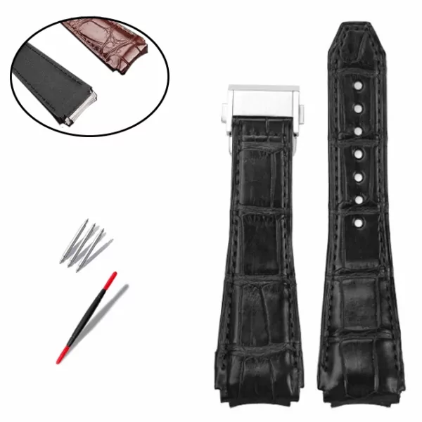Genuine_Alligator_Leather_Strap_for_New_Zenith_Defy_22-23mm_17 copy Black Leather Strap for Zenith Defy in Genuine Crocodile Leather