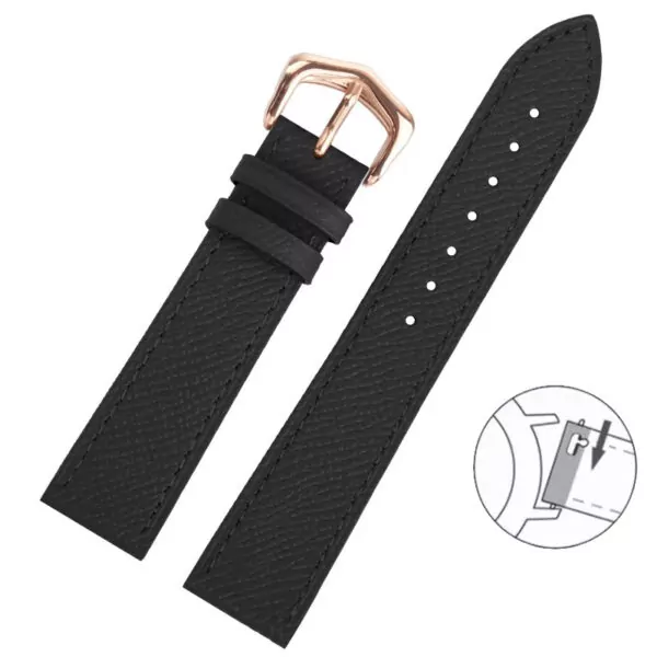 Grained Calf leather Strap Bracelet for Cartier Tank Ronde Toll Free18 Black Tanned Leather Strap for Cartier with Quick-Release – 4 Sizes