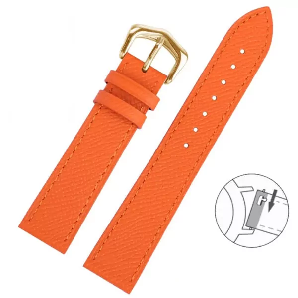 Grained Calf leather Strap Bracelet for Cartier Tank Ronde Toll Free8 Orange Tanned Leather Strap for Cartier with Quick-Release – 4 Sizes
