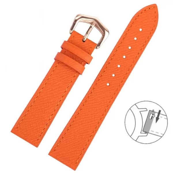 Grained Calf leather Strap Bracelet for Cartier Tank Ronde Toll Free9 Orange Tanned Leather Strap for Cartier with Quick-Release – 4 Sizes