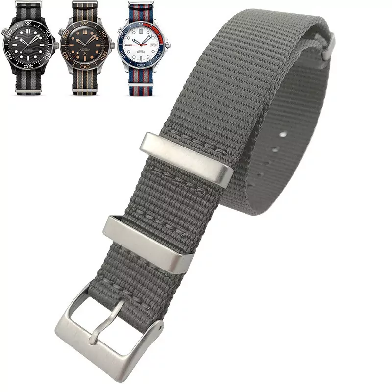Gray_bracelet-nato-en-nylon-non-pelucheux-20_variants-5 Gray Nato Strap for Omega in Nylon - 20mm, 22mm