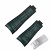 Green Black Rolex Strap Crocodile Rubber Back_3 Black & Green Curved Strap for Rolex Submariner, Daytona, GMT II in Leather & Rubber Back - 20mm