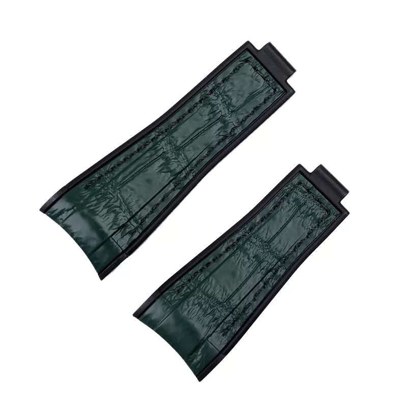 Green Black_20-mm-new-tech-2-colors-100-rubber-watch_variants-3 Black & Green Curved Strap for Rolex Submariner, Daytona, GMT II in Leather & Rubber Back - 20mm
