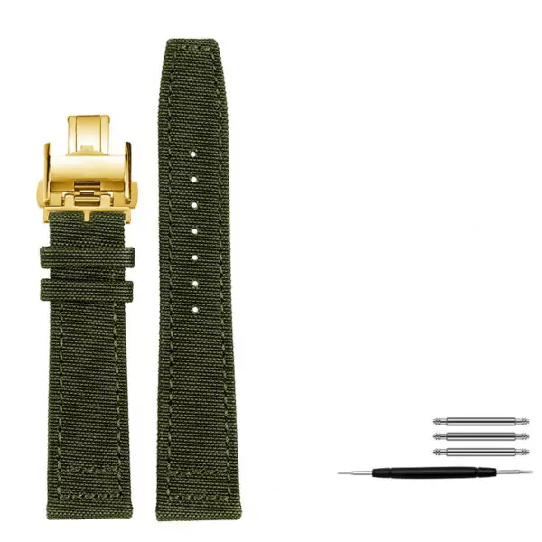 Green gold Folding_bracelet-en-cuir-pour-montre-longines-iw_variants-16 Green Strap Band for Longines Hydro Conquest, Heritage, Master In Nylon 20, 21, 22mm