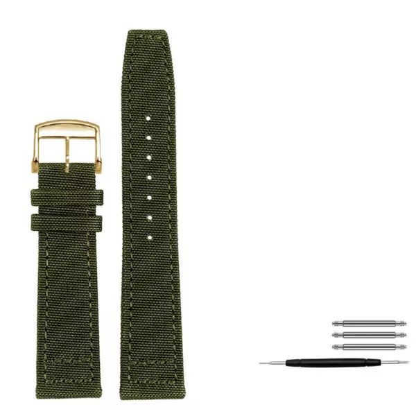 Green gold pin_bracelet-en-cuir-pour-montre-longines-iw_variants-7 Green Strap Band for Longines Hydro Conquest, Heritage, Master In Nylon 20, 21, 22mm