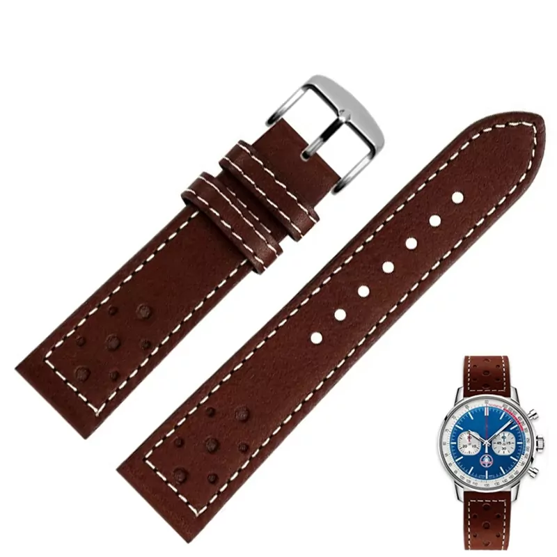 Dark Brown & White Racing Strap Bracelet for Breitling Top Time in Calf Leather - 20mm