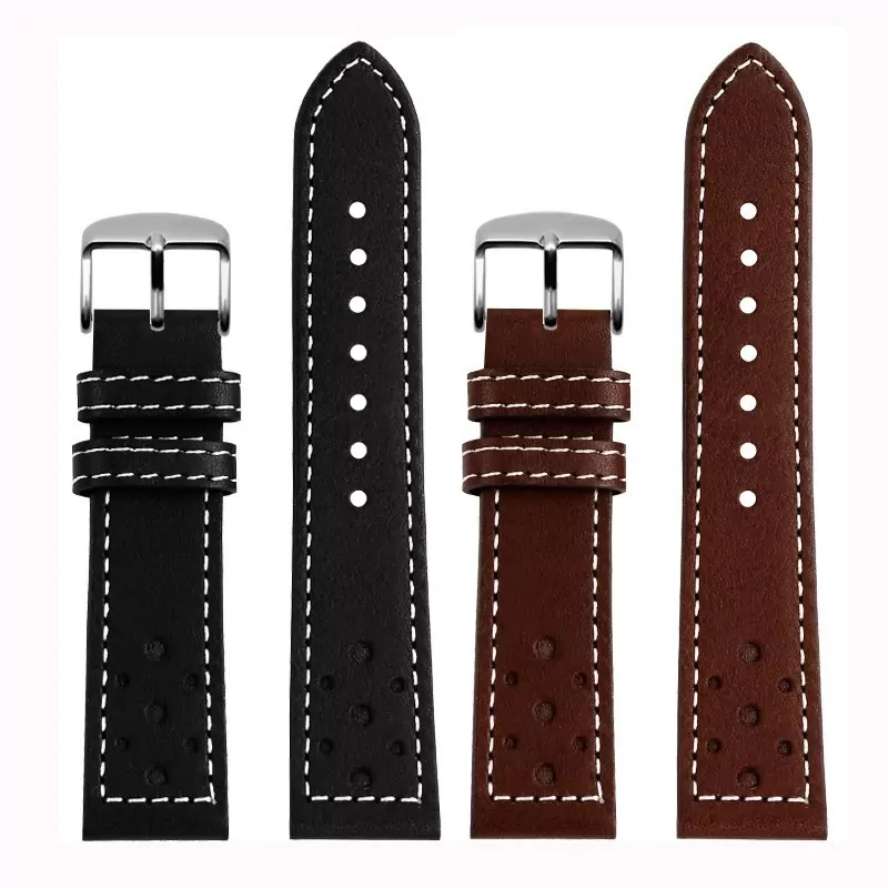 Dark Brown & White Racing Strap Bracelet for Breitling Top Time in Calf Leather - 20mm - Image 4
