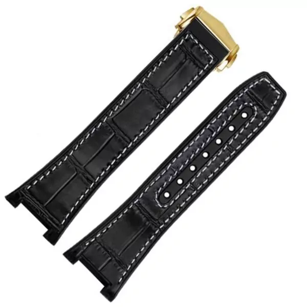 Leather-Rubber-strap-for-new-Omega-Constellation-Men-10 Black & White Strap Bracelet for Omega Constellation In Crocodile/Alligator Grain Leather & Rubber Back