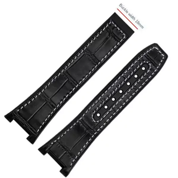 Leather-Rubber-strap-for-new-Omega-Constellation-Men-11 Black & White Strap Bracelet for Omega Constellation In Crocodile/Alligator Grain Leather & Rubber Back