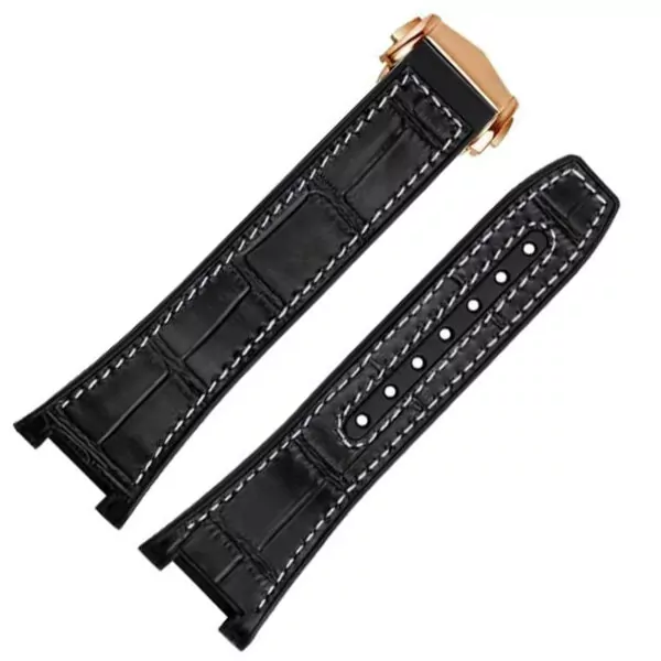 Leather-Rubber-strap-for-new-Omega-Constellation-Men-12 Black & White Strap Bracelet for Omega Constellation In Crocodile/Alligator Grain Leather & Rubber Back