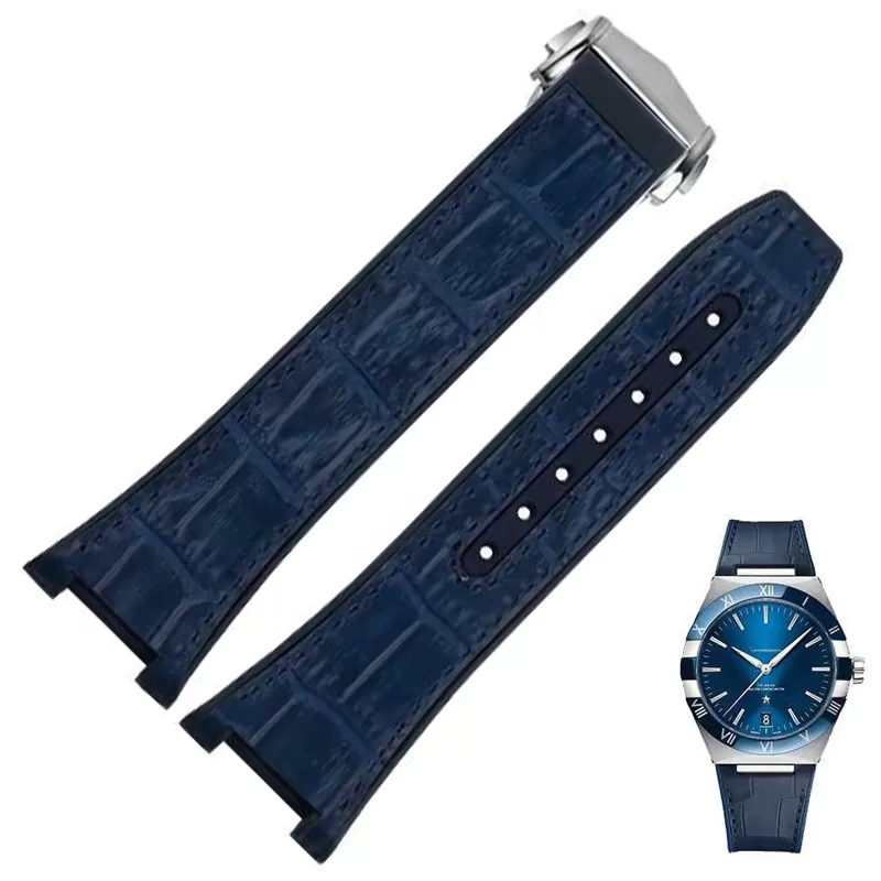 Leather-Rubber-strap-for-new-Omega-Constellation-Men-16 Blue Strap Bracelet for Omega Constellation In Crocodile/Alligator Grain Leather & Rubber Back