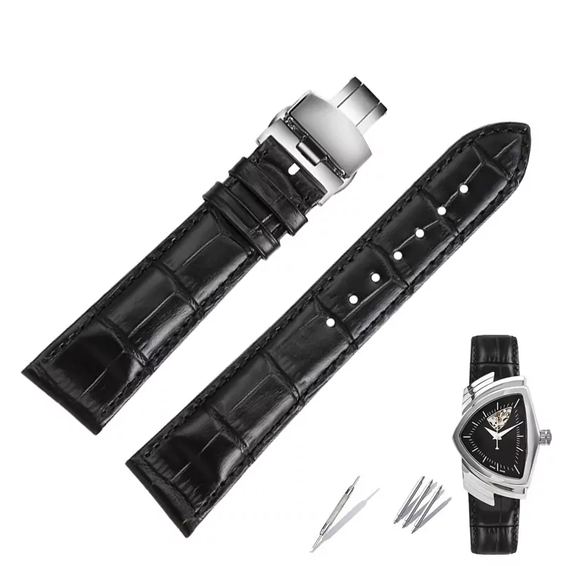Leather_Strap_for_Hamilton_Ventura_19 Black Strap Bracelet for Hamilton Ventura in Cowhide Leather- 21mm