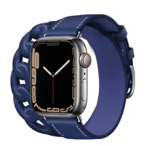 Mid blue 5_bracelet-double-tour-gourmette-en-cuir-p_variants-1 Blue Double Tour Strap Band for Apple iWatch Series In Leather Curb Style