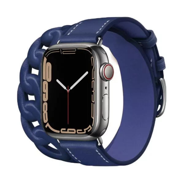 Mid blue 5_bracelet-double-tour-gourmette-en-cuir-p_variants-1 Blue Double Tour Strap Band for Apple iWatch Series In Leather Curb Style