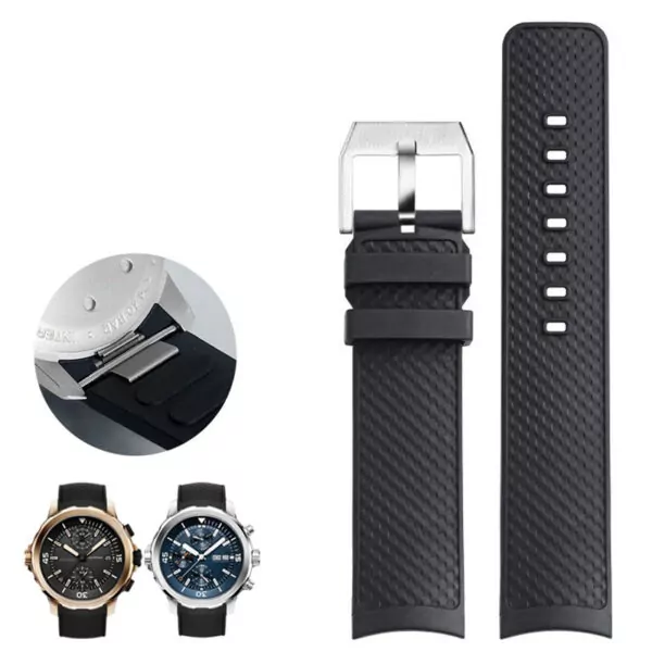 NEW Black silver_bracelet-de-montre-en-caoutchouc-et-sili_variants-7 Black Strap Band IWC Aquatimer Quick-Release In Rubber 22mm