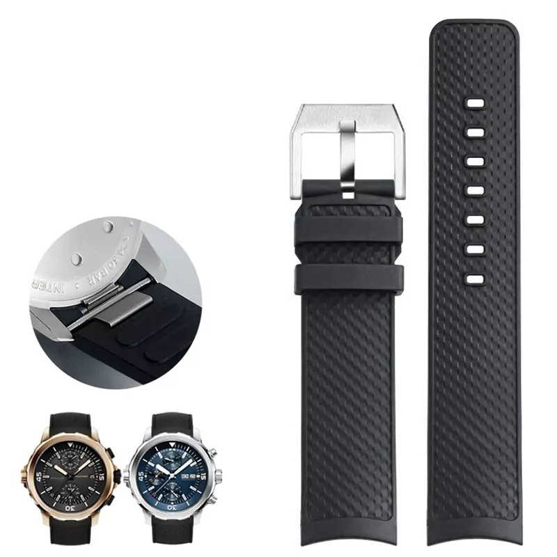 NEW Black silver_bracelet-de-montre-en-caoutchouc-et-sili_variants-7 Black Strap Band IWC Aquatimer Quick-Release In Rubber 22mm