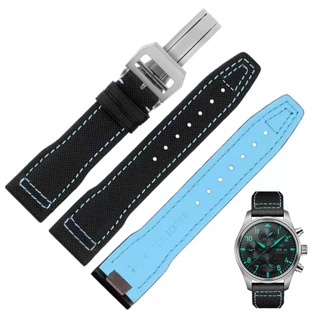 Black & Blue Stitching Nylon Quick-Release Strap Band For IWC Pilot, Portofino, Portugeiser - 20, 21mm