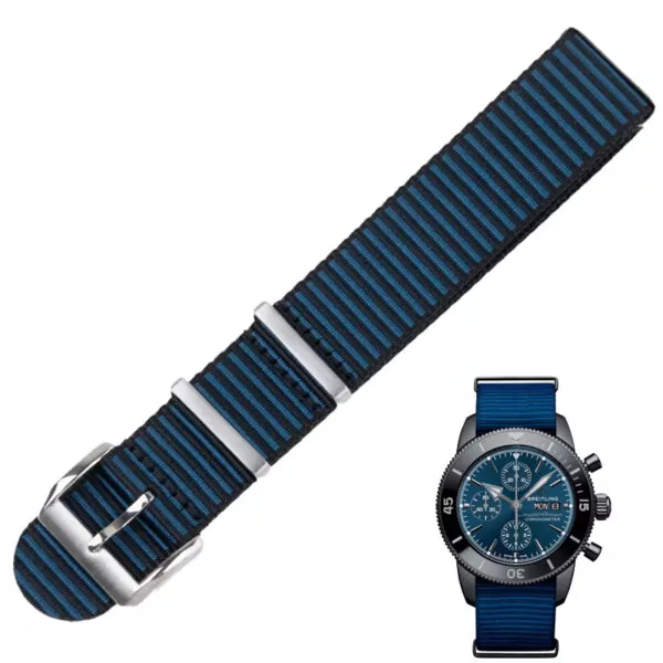 Nato_Nylon_Strap_for_Breitling_ Outerknown_10 Black & Blue Nato Strap for Breitling In Nylon - 22mm