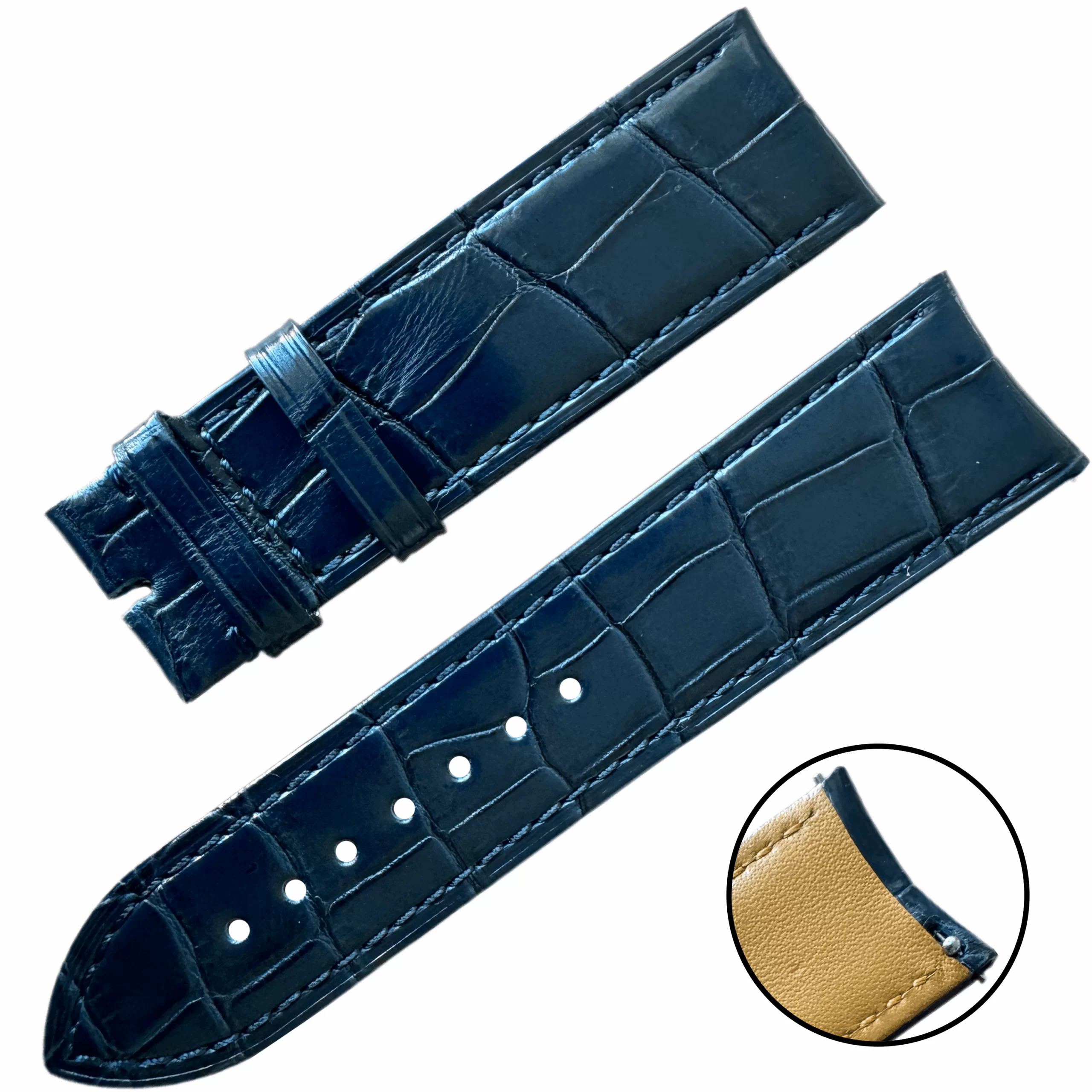 Handmade Navy Blue Genuine Alligator Leather Strap Bracelet for IWC, Patek, Breitling - 8 sizes