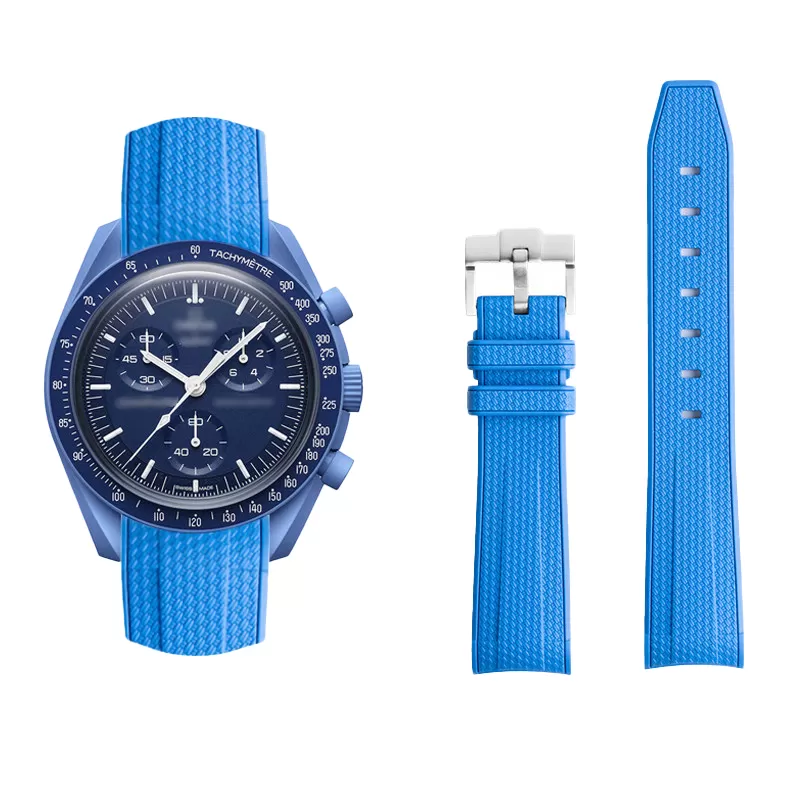 Nylon-Strap-Bracelet-for-Omega-Swatch-20mm-20 Blue Curved Canvas Rubber Strap Band for Omega x Swatch Joint Moonswatch Mission to Neptune - 20mm