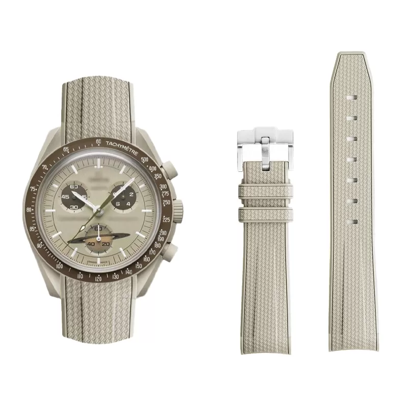 Nylon-Strap-Bracelet-for-Omega-Swatch-20mm-21 Khaki Curved Canvas Rubber Strap Band for Omega x Swatch Joint Moonswatch Mission to Saturn - 20mm