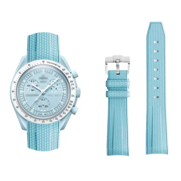 Nylon-Strap-Bracelet-for-Omega-Swatch-20mm-22 Light Blue Curved Canvas Rubber Strap Band for Omega x Swatch Joint Moonswatch Mission to Uranus - 20mm