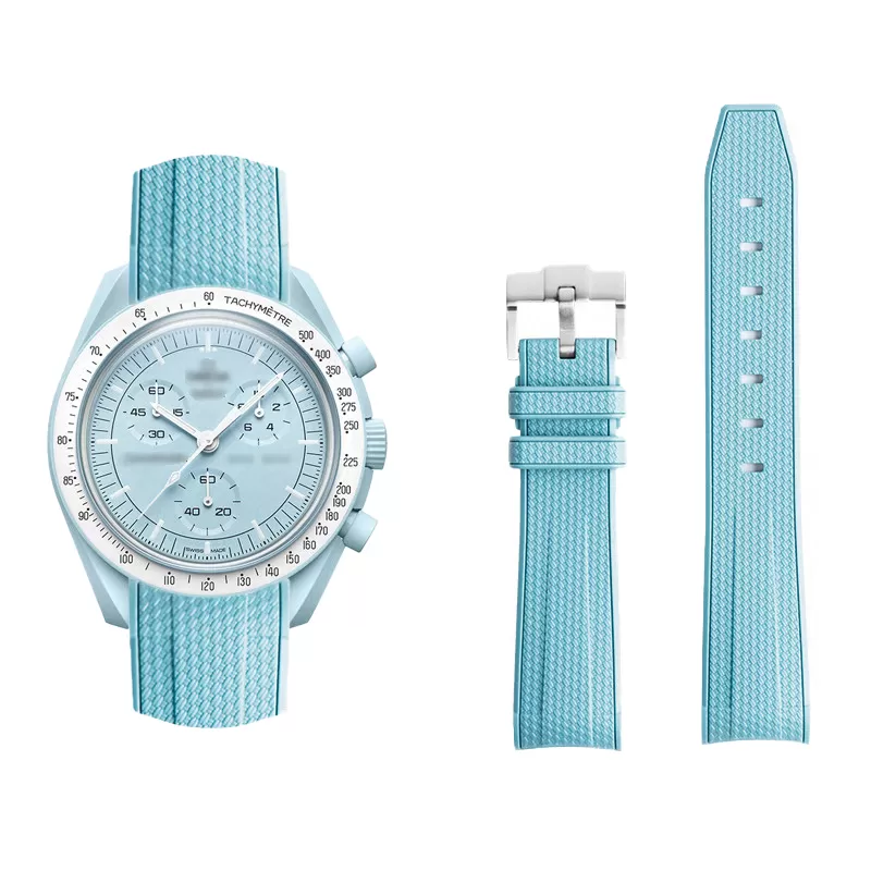 Nylon-Strap-Bracelet-for-Omega-Swatch-20mm-22 Light Blue Curved Canvas Rubber Strap Band for Omega x Swatch Joint Moonswatch Mission to Uranus - 20mm