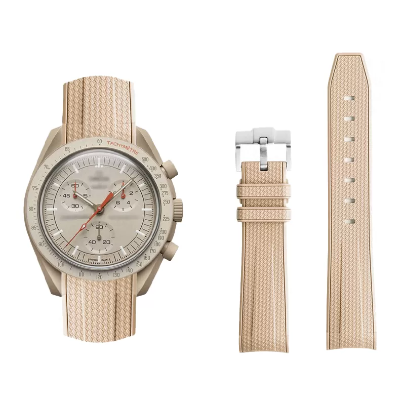 Nylon-Strap-Bracelet-for-Omega-Swatch-20mm-23 Light Brown Curved Canvas Rubber Strap Band for Omega x Swatch Joint Moonswatch Mission to Jupiter - 20mm
