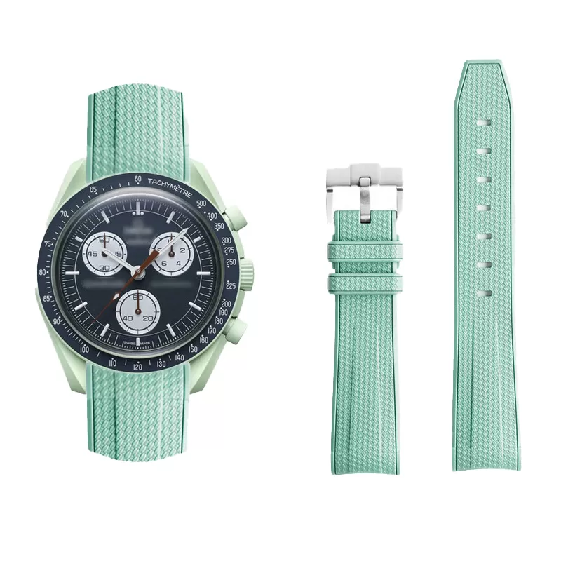 Nylon-Strap-Bracelet-for-Omega-Swatch-20mm-24 Light Green Curved Canvas Rubber Strap Band for Omega x Swatch Joint Moonswatch Mission on Earth - 20mm