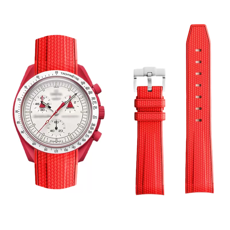 Nylon-Strap-Bracelet-for-Omega-Swatch-20mm-27 Red Curved Canvas Rubber Strap Band for Omega x Swatch Joint Moonswatch Mission to Mars - 20mm