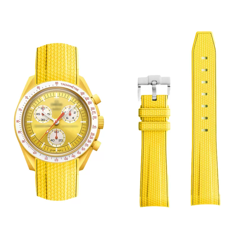 Nylon-Strap-Bracelet-for-Omega-Swatch-20mm-29 Yellow Curved Canvas Rubber Strap Band for Omega x Swatch Joint Moonswatch Mission to the Sun - 20mm