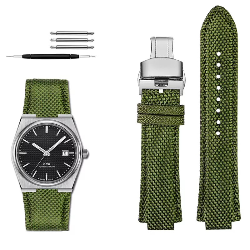 Nylon green SK_tissot-bracelet-de-poignet-en-silicone_variants-13 Green Nylon Convex Strap Bracelet for Tissot PRX Series - 26x12mm