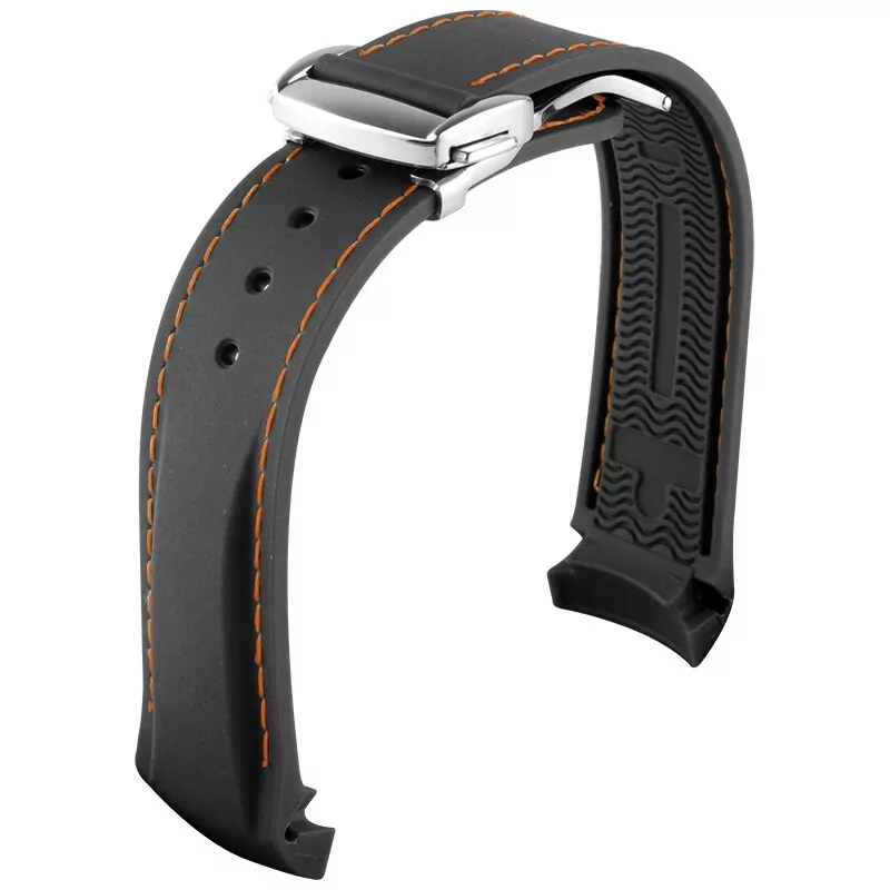 Omega_Straps_Parts_255 - With buckle (1) Black & Orange Strap Bracelet for Omega Seamaster Planet Ocean in Rubber - 20,22mm