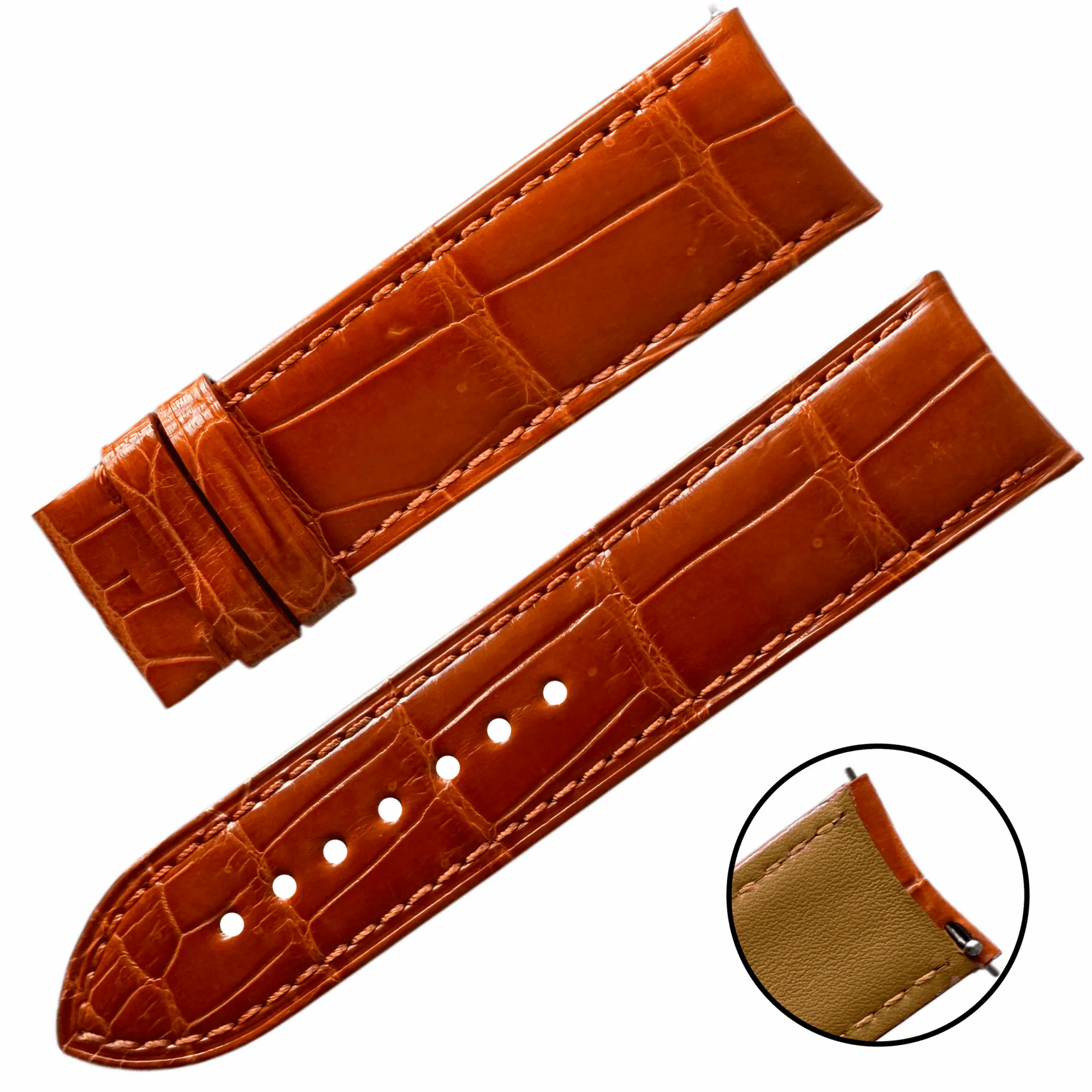 Orange-Front-Strap Handmade Orange Genuine Alligator Leather Strap Bracelet for IWC, Patek, Breitling - 8 sizes