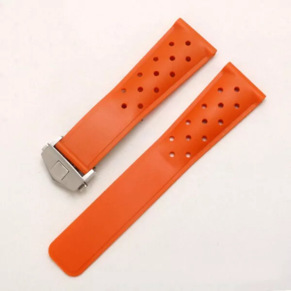 Orange silver buckle_bracelet-de-montre-en-caoutchouc-pour-ho_variants-2 Orange Rubber Strap Bracelet for TAG Heuer, Carrera, Monaco, Formula 1 Racing - 22mm