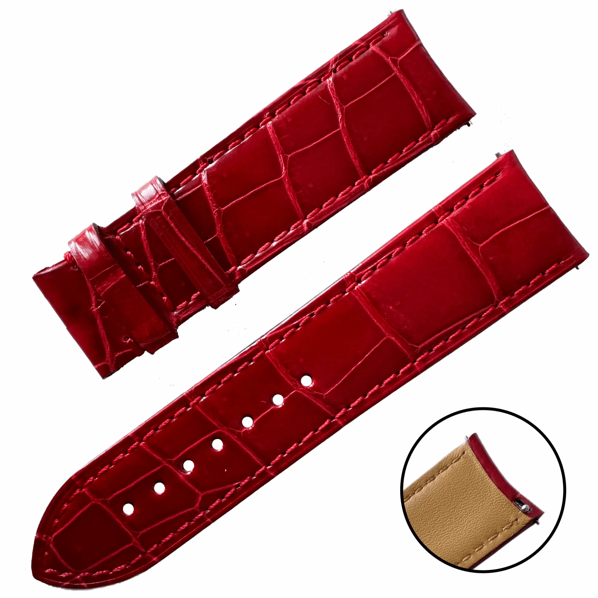 Red-Front-Strap Handmade Red Genuine Alligator Leather Strap Bracelet for IWC, Patek, Breitling - 8 sizes