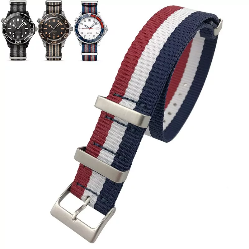 Red-White-Blue_bracelet-nato-en-nylon-non-pelucheux-20_variants-8 Red, White & Blue Nato Strap Omega in Nylon - 20mm, 22mm
