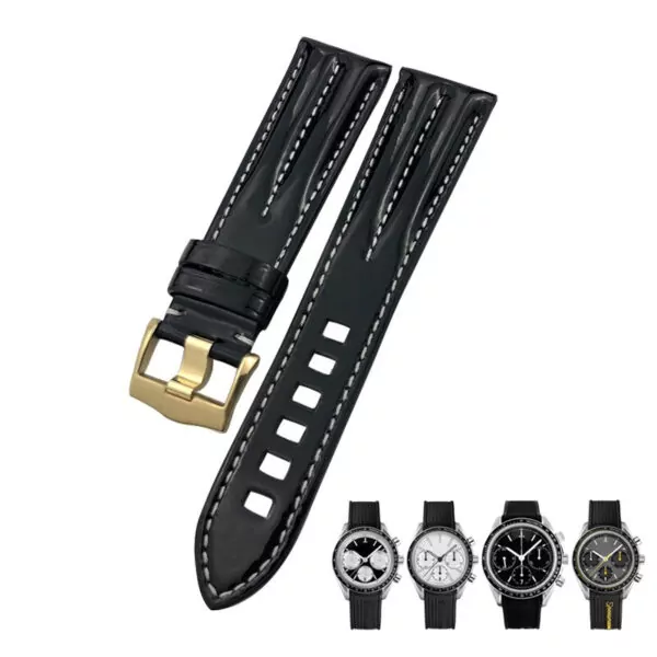 Rose gold_20-21-mm-haute-qualite-bracelet-de-montre_variants-0 Black Strap Bracelet for Omega Planet Ocean, Seamaster 300, Speedmaster In Calf Leather