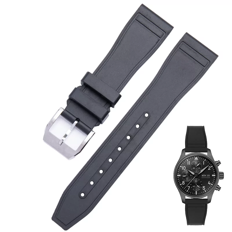 Rubber Band Strap For IWC Pilot Black Rubber Strap Band for IWC Big Pilot, Top Gun, Portofino - 22mm
