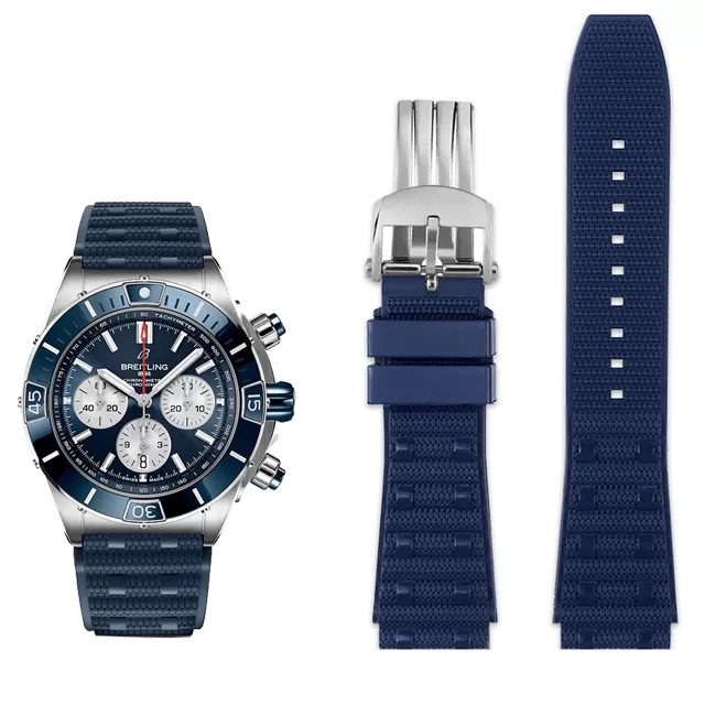 Rubber Strap Bracelet For New Breitling Chronomat B01 - 22 Blue Rubber Strap Bracelet For New Breitling Chronomat B01 - 22, 24mm