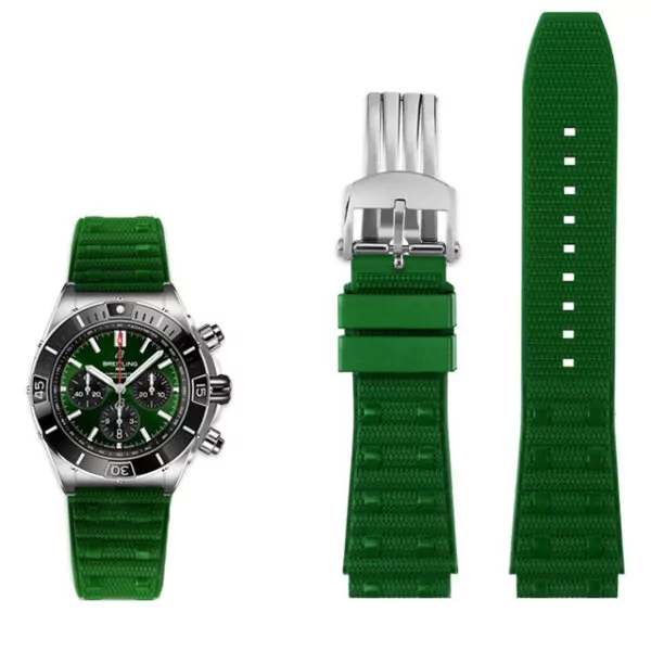 Rubber Strap Bracelet For New Breitling Chronomat B01 - 22 Green Rubber Strap Bracelet For New Breitling Chronomat B01 - 22, 24mm
