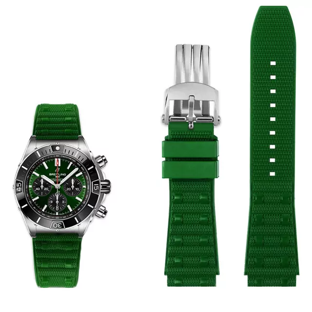 Rubber Strap Bracelet For New Breitling Chronomat B01 - 22 Green Rubber Strap Bracelet For New Breitling Chronomat B01 - 22, 24mm