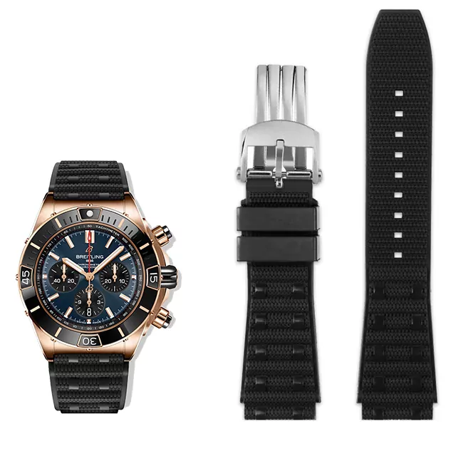Rubber Strap Bracelet For New Breitling Chronomat B01 - 22 Black Rubber Strap Bracelet For New Breitling Chronomat B01 - 22, 24mm